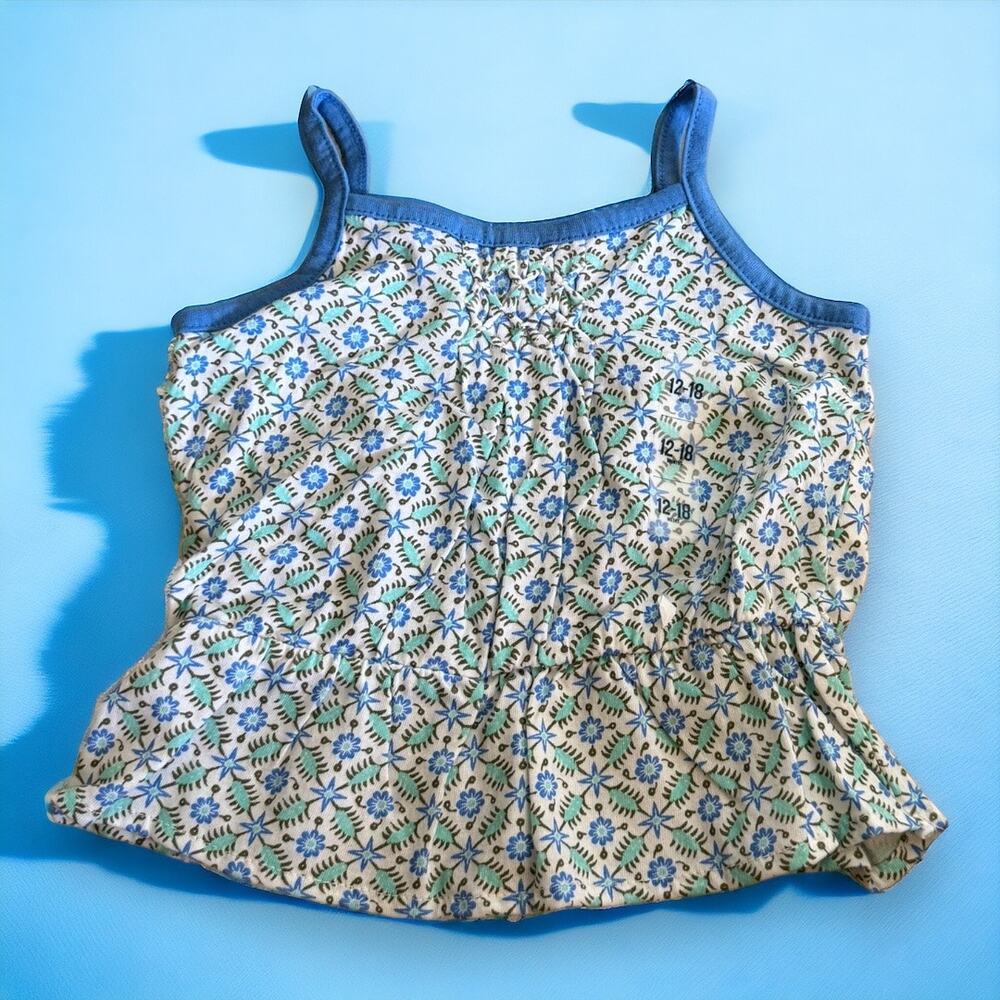 5/$35  Old Navy‎ Girls Tank Top Sz 12-18 Mo Blue White Aqua Flower Print NEW